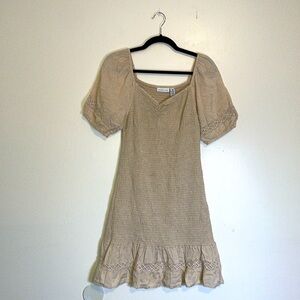 Sincerely Jules Tan Mini Dress with Lace Accents